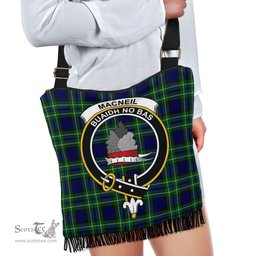 ScotsTee Shop Scottish MacNeil of Colonsay Modern Clan Crest Tartan Boho Bag, Tartan Crossbody Handbag