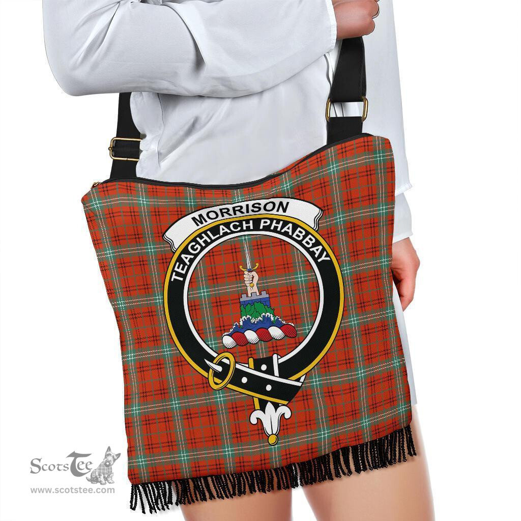 ScotsTee Shop Scottish Morrison Red Ancient Clan Crest Tartan Boho Bag, Tartan Crossbody Handbag