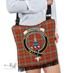 ScotsTee Shop Scottish Morrison Red Ancient Clan Crest Tartan Boho Bag, Tartan Crossbody Handbag