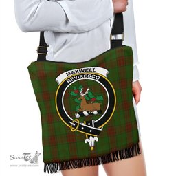 ScotsTee Shop Scottish Maxwell Hunting Clan Crest Tartan Boho Bag, Tartan Crossbody Handbag