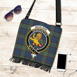 ScotsTee Shop Scottish Nicolson Hunting Ancient Clan Crest Tartan Boho Bag, Tartan Crossbody Handbag