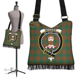 ScotsTee Shop Scottish Menzies Green Ancient Clan Crest Tartan Boho Bag, Tartan Crossbody Handbag