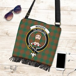 ScotsTee Shop Scottish Menzies Green Ancient Clan Crest Tartan Boho Bag, Tartan Crossbody Handbag
