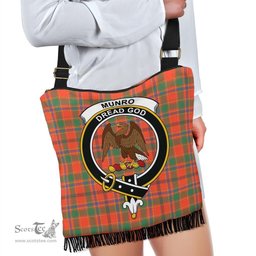 ScotsTee Shop Scottish Munro Ancient Clan Crest Tartan Boho Bag, Tartan Crossbody Handbag