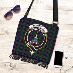 ScotsTee Shop Scottish Morrison Modern Clan Crest Tartan Boho Bag, Tartan Crossbody Handbag