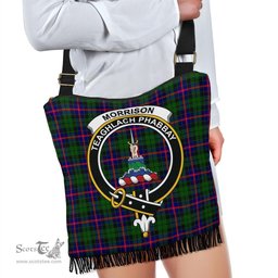 ScotsTee Shop Scottish Morrison Modern Clan Crest Tartan Boho Bag, Tartan Crossbody Handbag