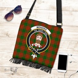 ScotsTee Shop Scottish Menzies Green Modern Clan Crest Tartan Boho Bag, Tartan Crossbody Handbag