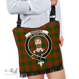 ScotsTee Shop Scottish Menzies Green Modern Clan Crest Tartan Boho Bag, Tartan Crossbody Handbag