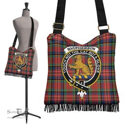 ScotsTee Shop Scottish MacPherson Ancient Clan Crest Tartan Boho Bag, Tartan Crossbody Handbag