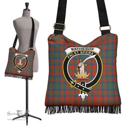 ScotsTee Shop Scottish Matheson Ancient Clan Crest Tartan Boho Bag, Tartan Crossbody Handbag