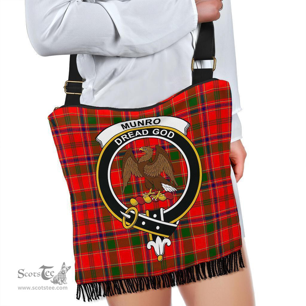 ScotsTee Shop Scottish Munro Modern Clan Crest Tartan Boho Bag, Tartan Crossbody Handbag