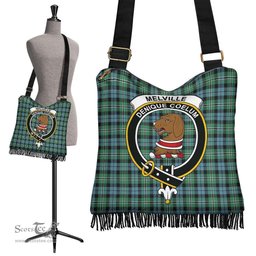 ScotsTee Shop Scottish Melville Clan Crest Tartan Boho Bag, Tartan Crossbody Handbag