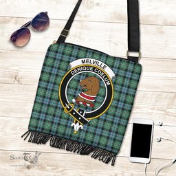 ScotsTee Shop Scottish Melville Clan Crest Tartan Boho Bag, Tartan Crossbody Handbag