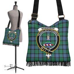 ScotsTee Shop Scottish Morrison Ancient Clan Crest Tartan Boho Bag, Tartan Crossbody Handbag