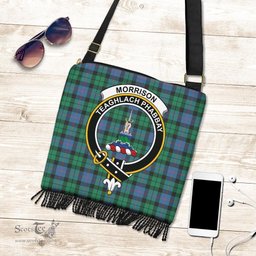 ScotsTee Shop Scottish Morrison Ancient Clan Crest Tartan Boho Bag, Tartan Crossbody Handbag