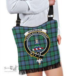 ScotsTee Shop Scottish Morrison Ancient Clan Crest Tartan Boho Bag, Tartan Crossbody Handbag
