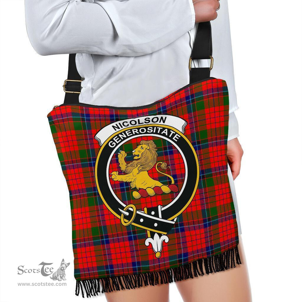 ScotsTee Shop Scottish Nicolson Modern Clan Crest Tartan Boho Bag, Tartan Crossbody Handbag