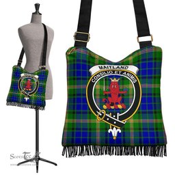 ScotsTee Shop Scottish Maitland Clan Crest Tartan Boho Bag, Tartan Crossbody Handbag