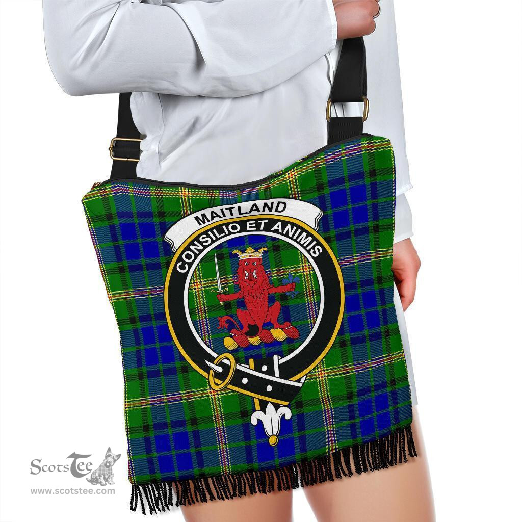 ScotsTee Shop Scottish Maitland Clan Crest Tartan Boho Bag, Tartan Crossbody Handbag