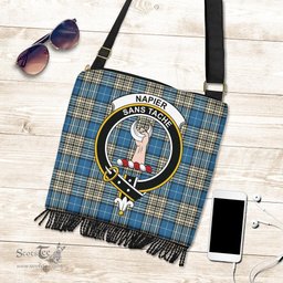 ScotsTee Shop Scottish Napier Ancient Clan Crest Tartan Boho Bag, Tartan Crossbody Handbag