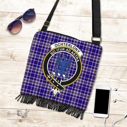ScotsTee Shop Scottish Ochterlony Clan Crest Tartan Boho Bag, Tartan Crossbody Handbag