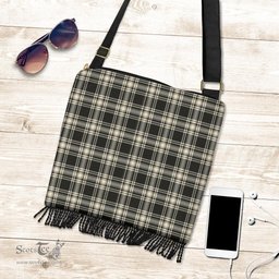 ScotsTee Shop Scottish Menzies Black & White Ancient Clan Tartan Boho Bag, Tartan Crossbody Handbag