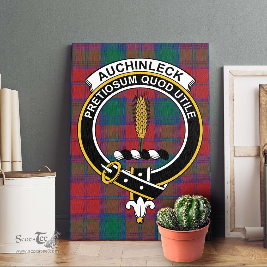 ScotsTee Shop Scottish Auchinleck Clan Crest Tartan Framed Canvas Print Wall Art