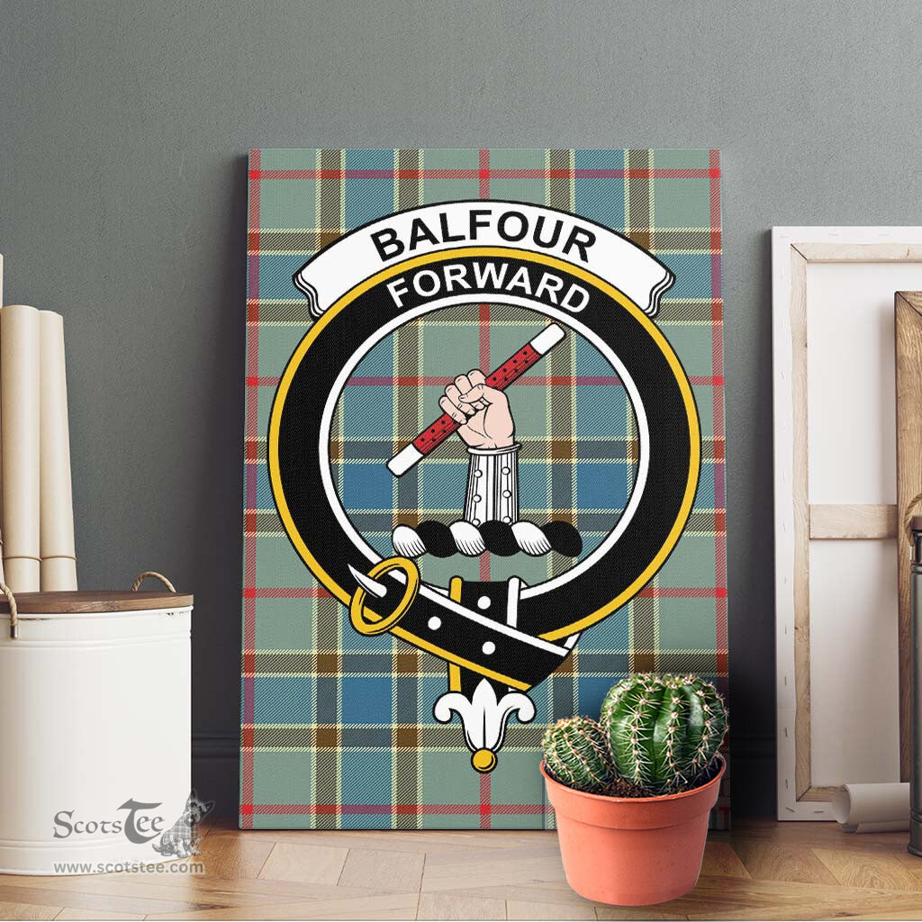 ScotsTee Shop Scottish Balfour Blue Clan Crest Tartan Framed Canvas Print Wall Art