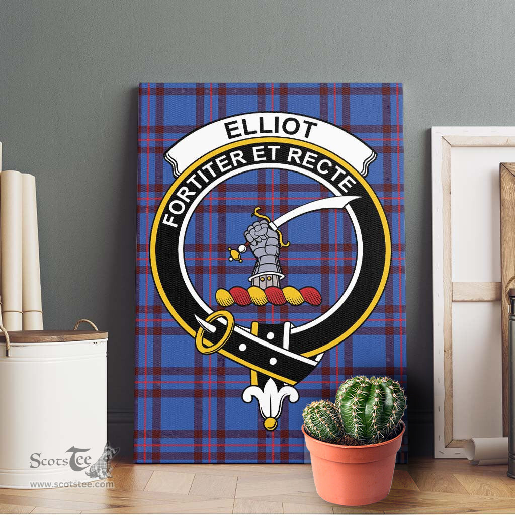 ScotsTee Shop Scottish Elliot Modern Clan Crest Tartan Framed Canvas Print Wall Art
