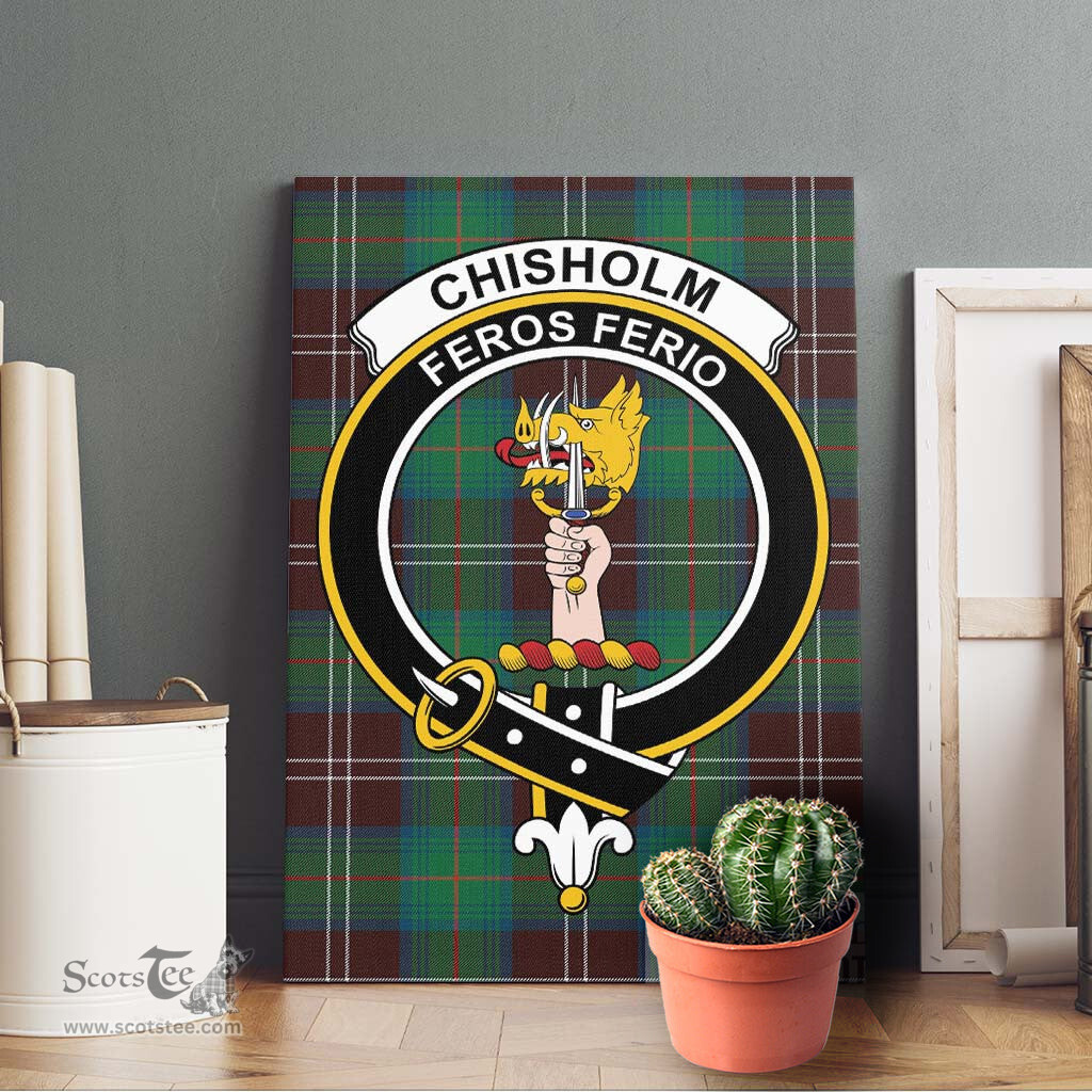ScotsTee Shop Scottish Chisholm Hunting Ancient Clan Crest Tartan Framed Canvas Print Wall Art