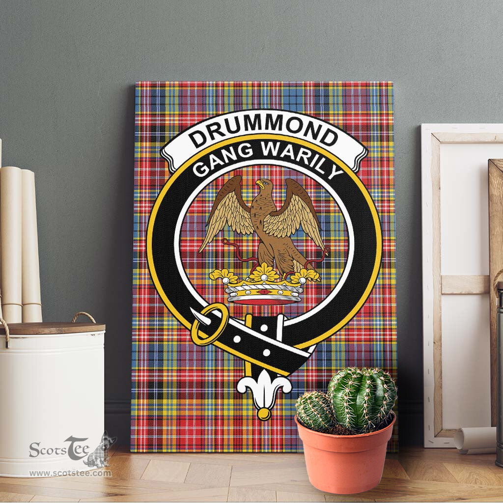 ScotsTee Shop Scottish Drummond of Strathallan Modern Clan Crest Tartan Framed Canvas Print Wall Art