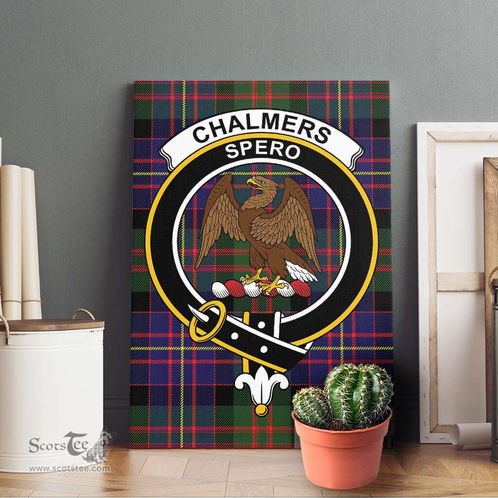 ScotsTee Shop Scottish Chalmers of Balnacraig Clan Crest Tartan Framed Canvas Print Wall Art