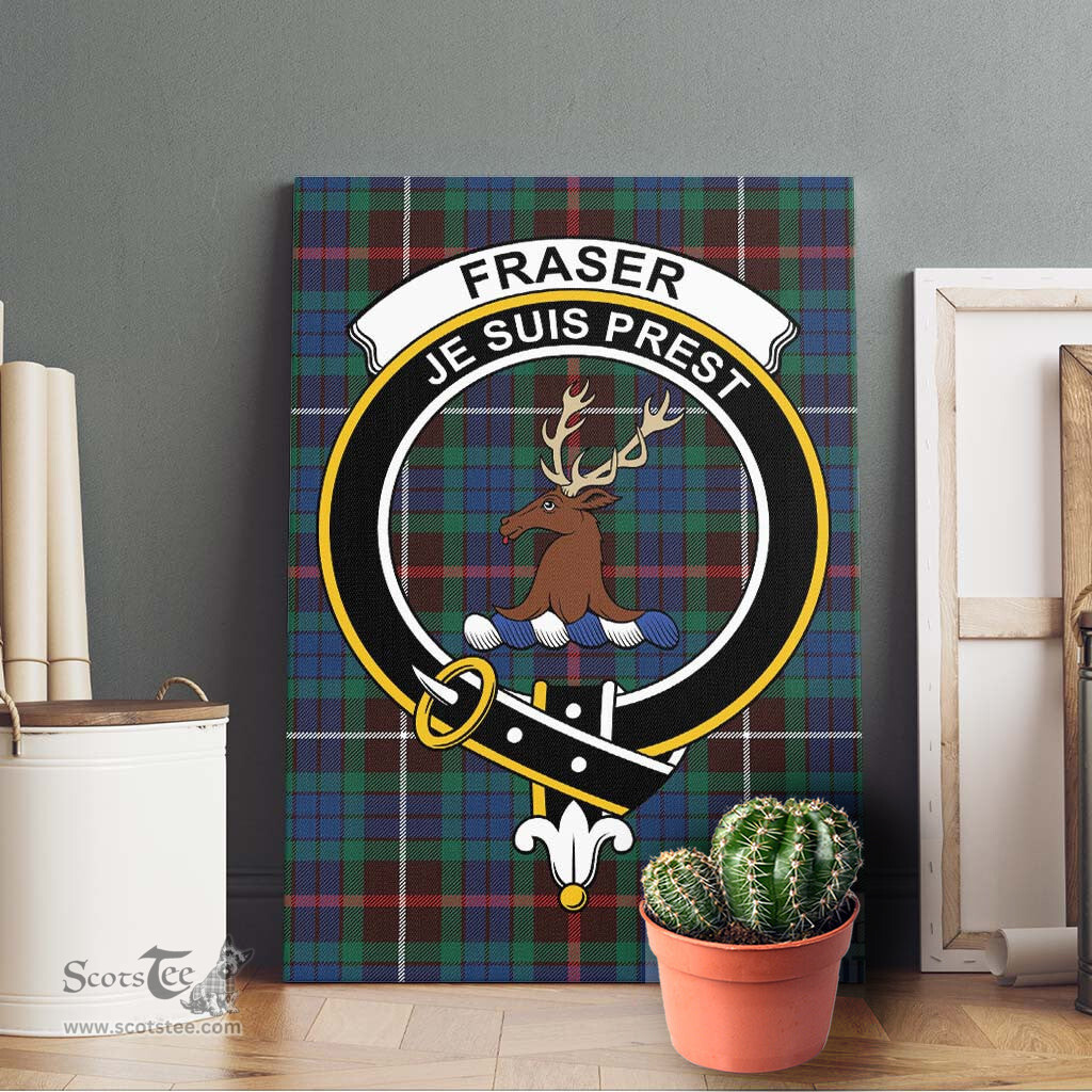 ScotsTee Shop Scottish Fraser Hunting Ancient Clan Crest Tartan Framed Canvas Print Wall Art