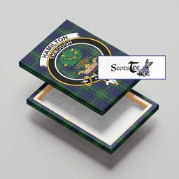 ScotsTee Shop Scottish Hamilton Green Hunting Clan Crest Tartan Framed Canvas Print Wall Art