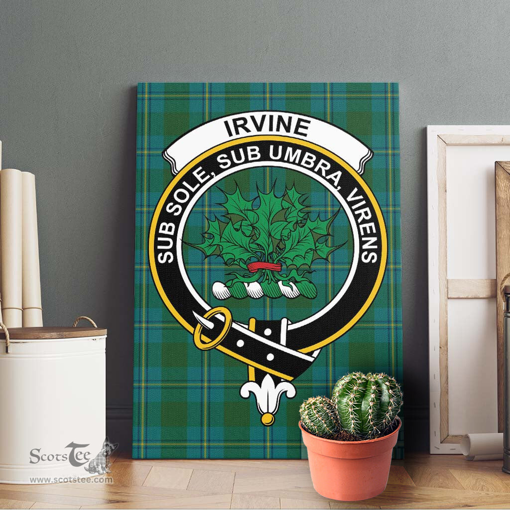ScotsTee Shop Scottish Irvine of Bonshaw Clan Crest Tartan Framed Canvas Print Wall Art