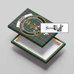 ScotsTee Shop Scottish Gray Hunting Clan Crest Tartan Framed Canvas Print Wall Art