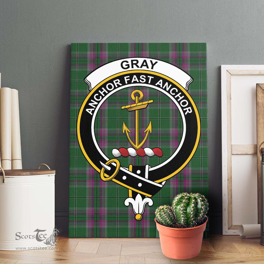 ScotsTee Shop Scottish Gray Hunting Clan Crest Tartan Framed Canvas Print Wall Art