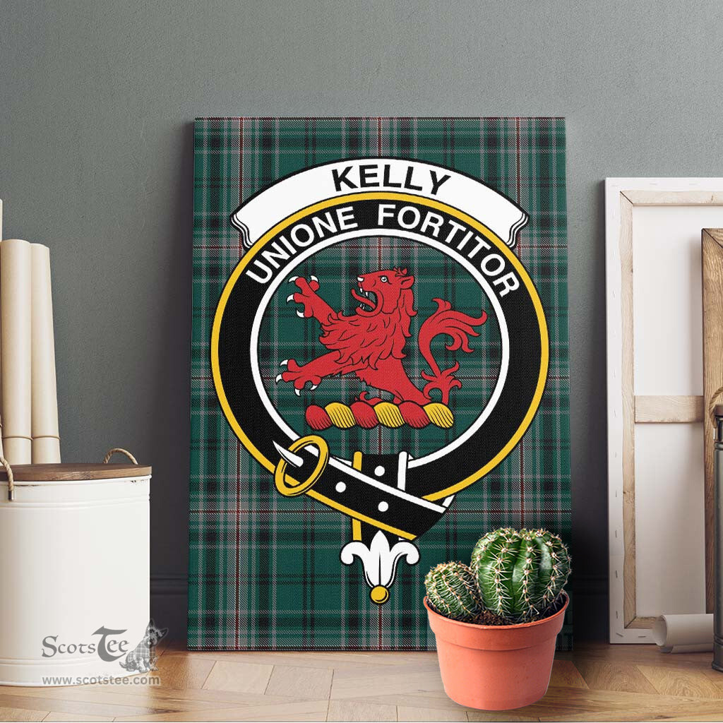 ScotsTee Shop Scottish Kelly of Sleat Hunting Clan Crest Tartan Framed Canvas Print Wall Art