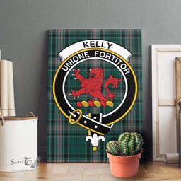 ScotsTee Shop Scottish Kelly of Sleat Hunting Clan Crest Tartan Framed Canvas Print Wall Art