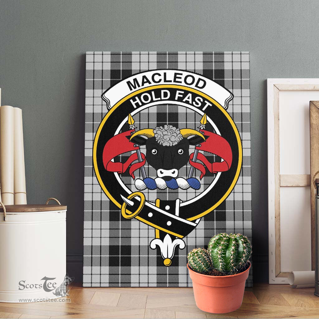 ScotsTee Shop Scottish MacLeod Black and White Clan Crest Tartan Framed Canvas Print Wall Art