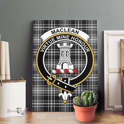 ScotsTee Shop Scottish MacLean Black and White Clan Crest Tartan Framed Canvas Print Wall Art