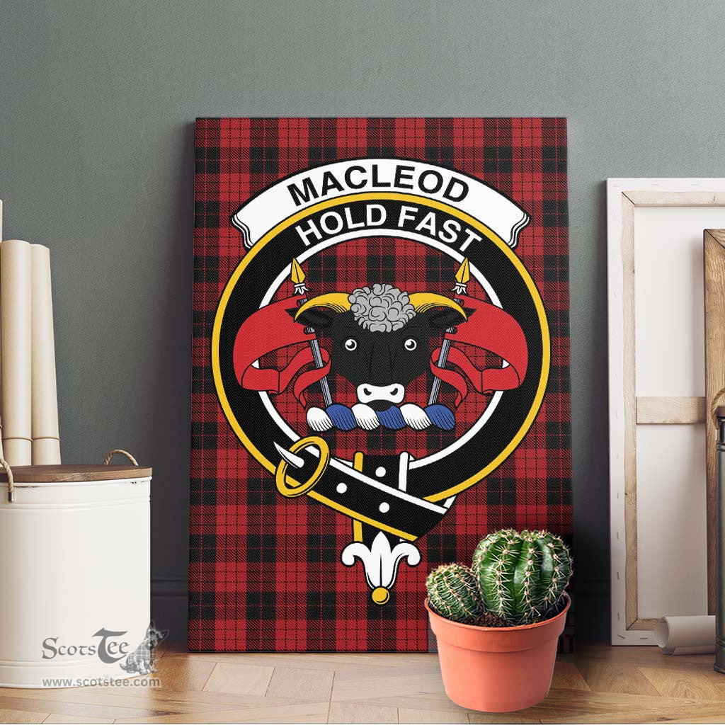 ScotsTee Shop Scottish MacLeod Black and Red Clan Crest Tartan Framed Canvas Print Wall Art