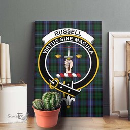 ScotsTee Shop Scottish Russell or Mitchell or Hunter or Galbraith Clan Crest Tartan Framed Canvas Print Wall Art