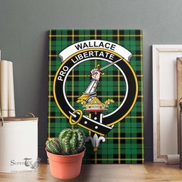 ScotsTee Shop Scottish Wallace Hunting Green Clan Crest Tartan Framed Canvas Print Wall Art