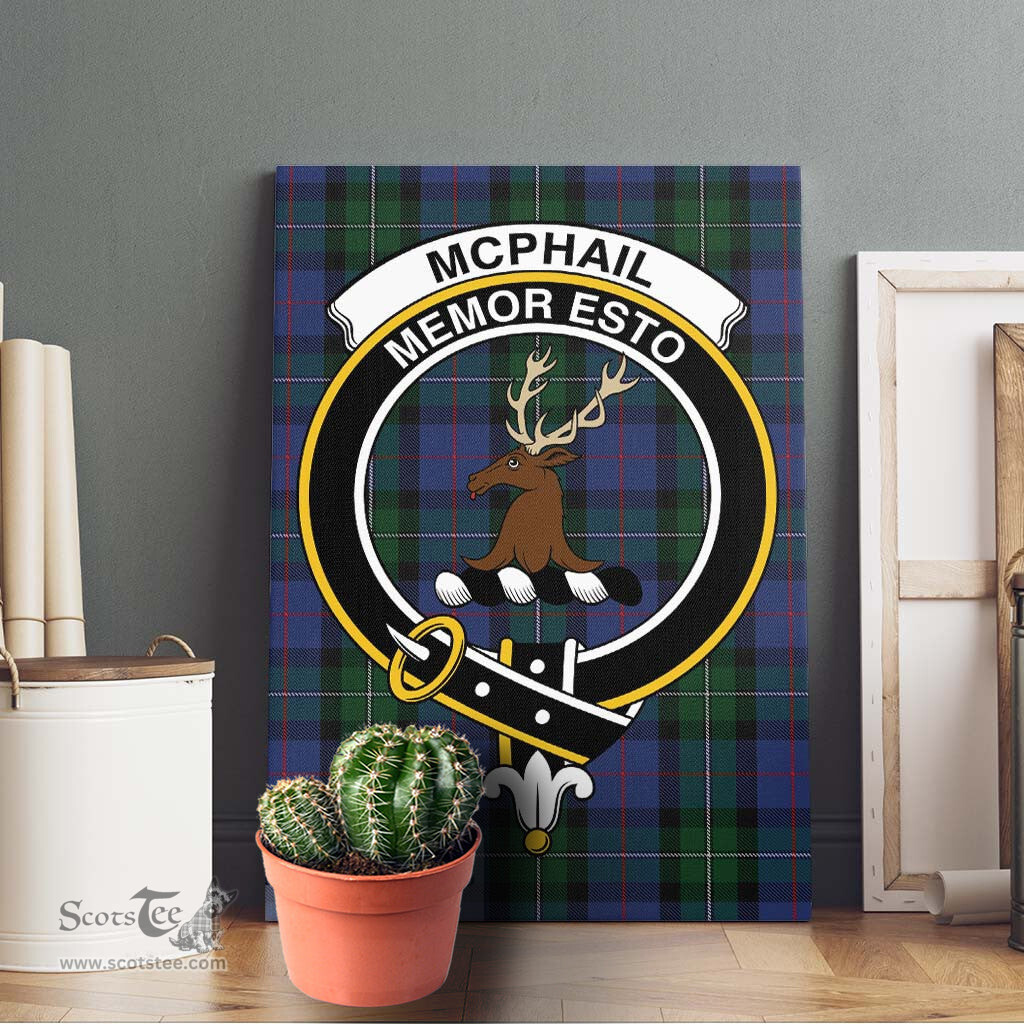 ScotsTee Shop Scottish McPhail Hunting Clan Crest Tartan Framed Canvas Print Wall Art
