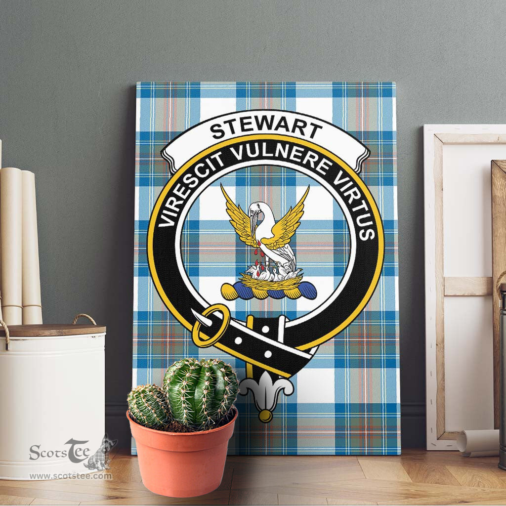 ScotsTee Shop Scottish Stewart Muted Blue Clan Crest Tartan Framed Canvas Print Wall Art