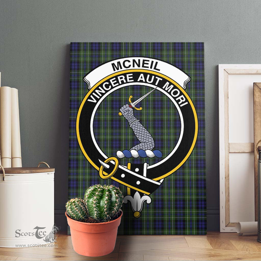 ScotsTee Shop Scottish McNeil of Colonsay Clan Crest Tartan Framed Canvas Print Wall Art
