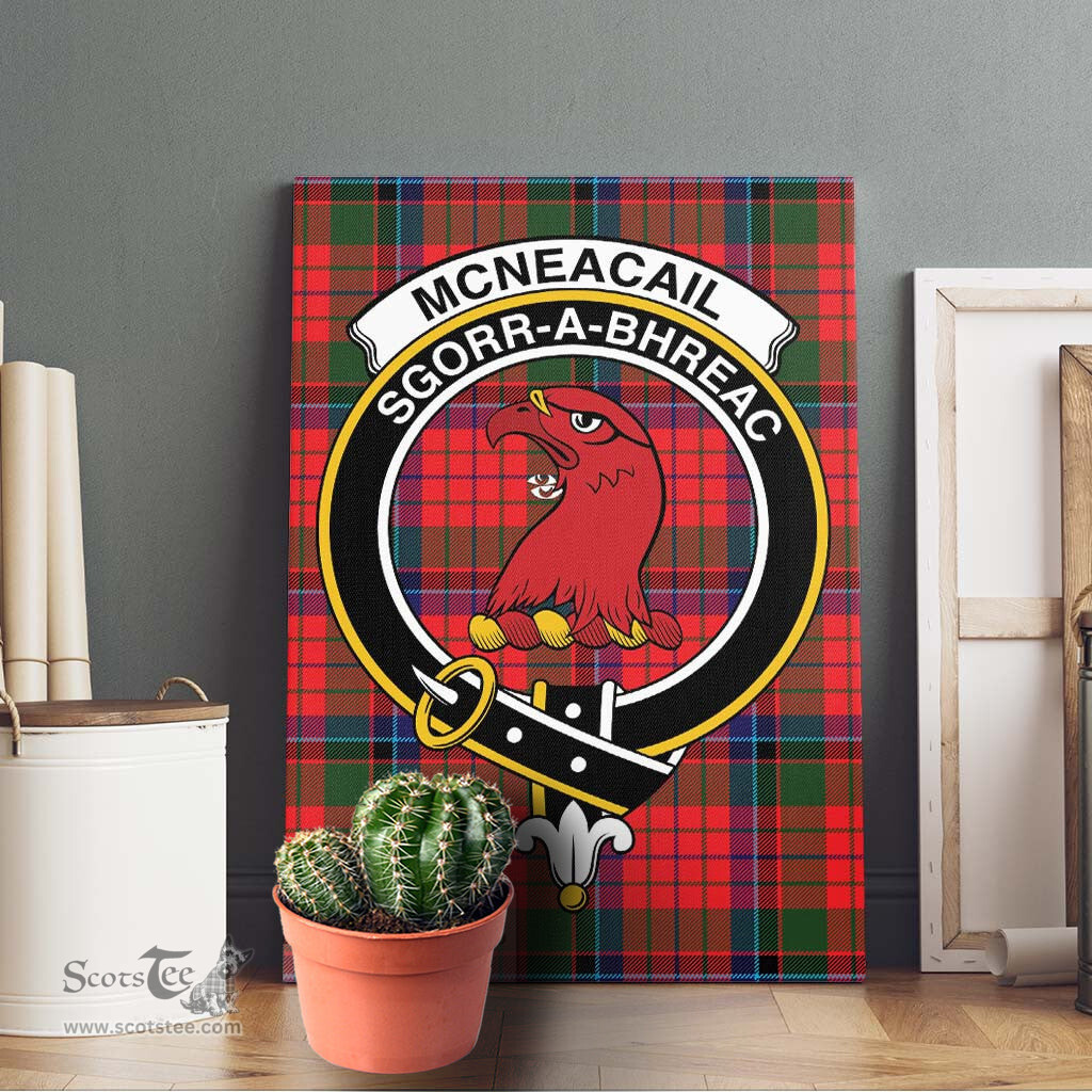 ScotsTee Shop Scottish McNeacail of Scorrybreac Clan Crest Tartan Framed Canvas Print Wall Art