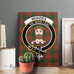 ScotsTee Shop Scottish Menzies Green Modern Clan Crest Tartan Framed Canvas Print Wall Art