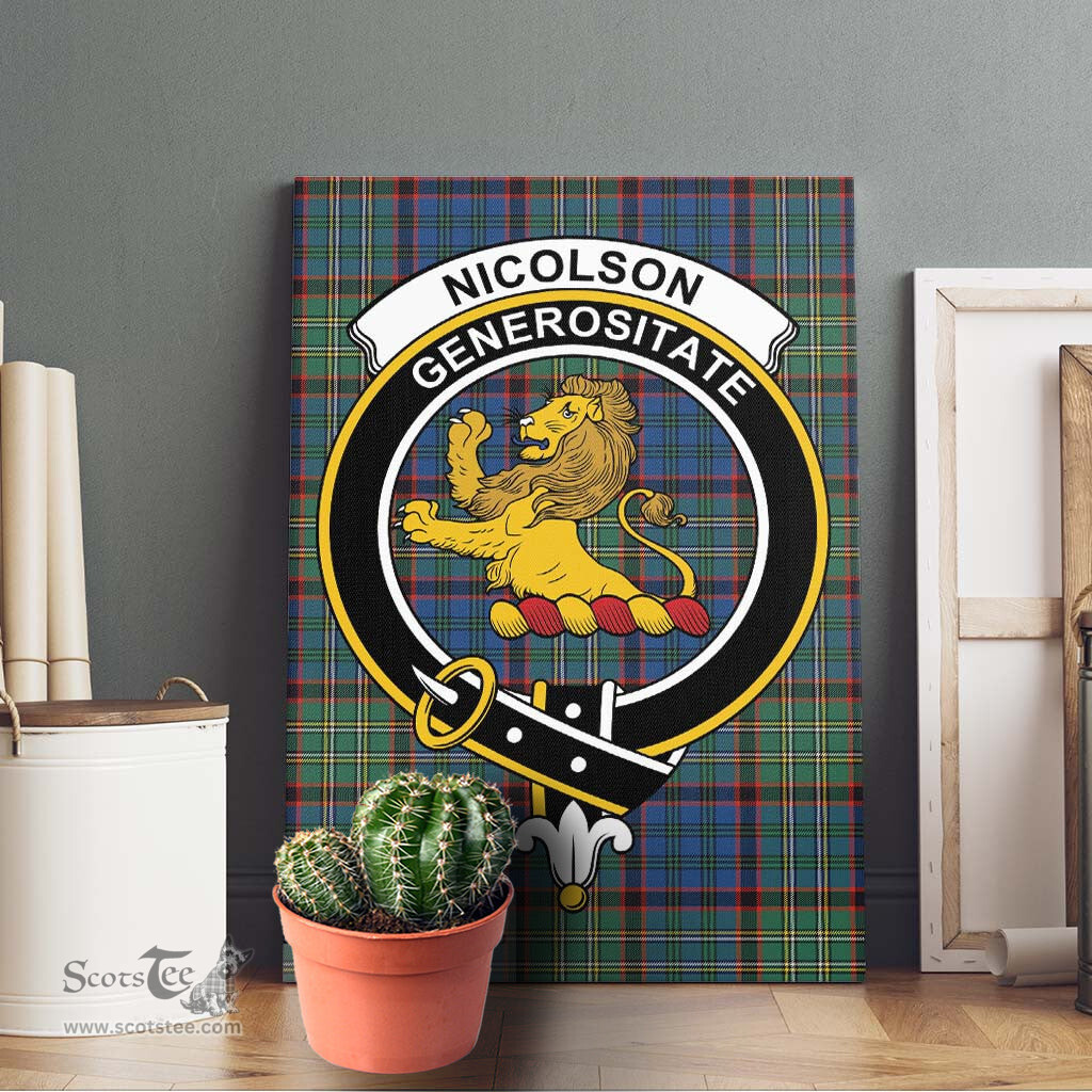 ScotsTee Shop Scottish Nicolson Hunting Ancient Clan Crest Tartan Framed Canvas Print Wall Art